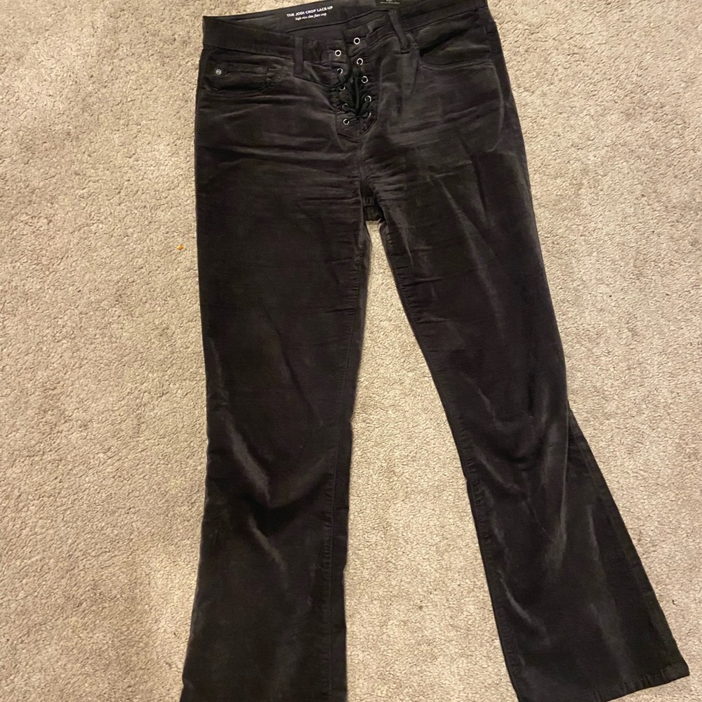 AG Adriano Goldschmied Black-Grey Velvet lace up Pants